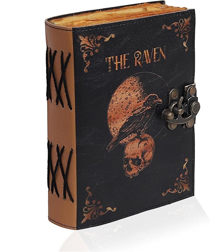 Leather Gothic Journal Magical Raven Skull Spiral Notebook Mystery Crow Journ...