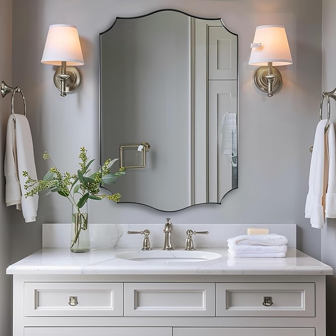 ANDY STAR Chrome Mirror 24x36, Polished Silver Bathroom Mirror, Modern Wavy by ANDYSTAR