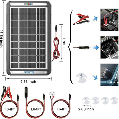 POWOXI 12V Solar Car Battery Charger: 15W Solar Trickle Charger Maintainer - Image 9