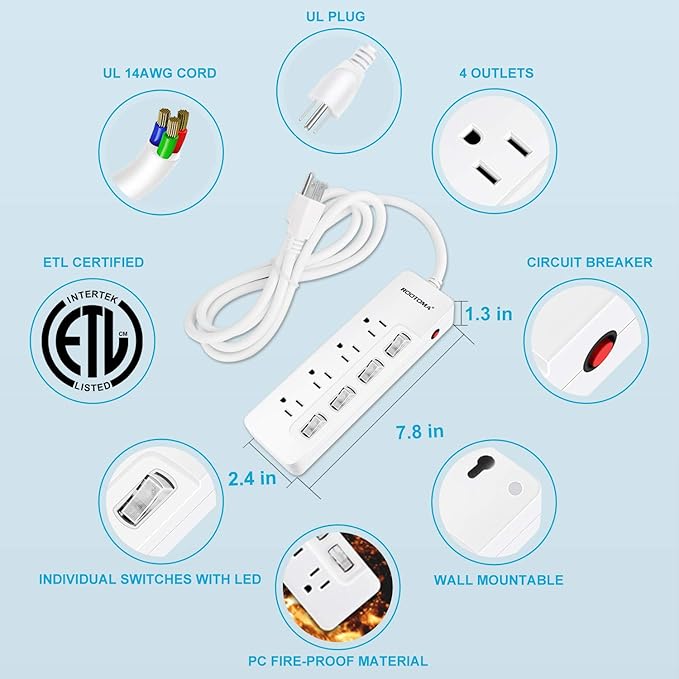 Appliance Extension Cord with Individual Switches on Off - 6 FT - Image 5
