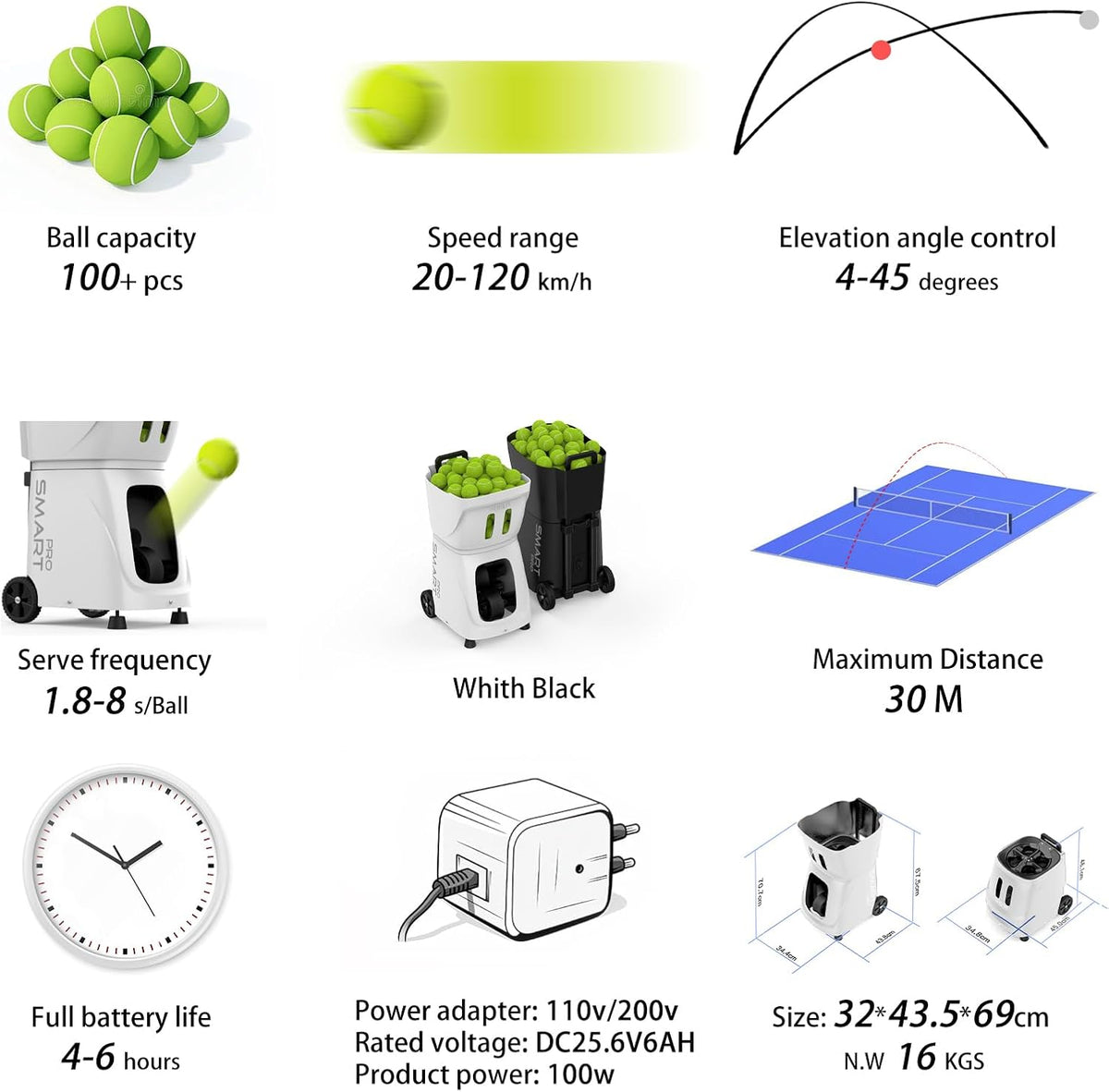 smart tennis ball machine - auto serve with shown in use