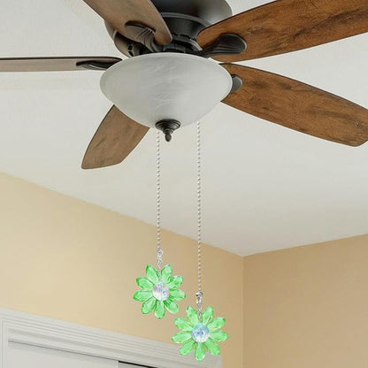 LEFERS Ceiling Fan Pull Chain, 2 Pieces 1.8" Crystal Glass Flower Pendants - Image 5