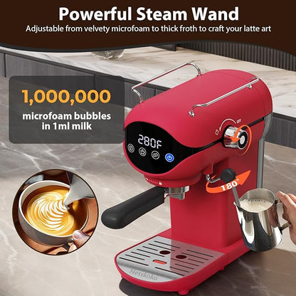 Espresso Machine with Steam Milk Frother Semi Automatic 20 Bar Compact Red with - Image 5