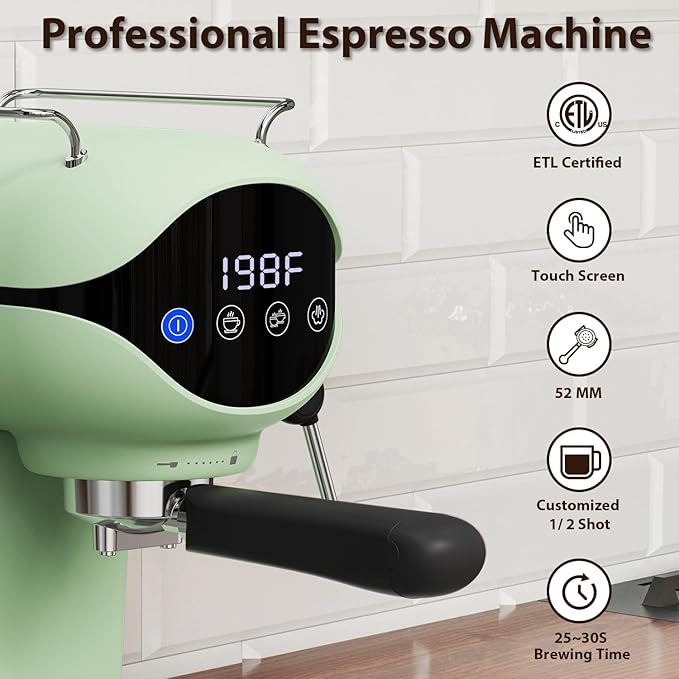 Espresso Machine with Steam Milk Frother Semi Automatic 20 Bar Compact Green - Image 3