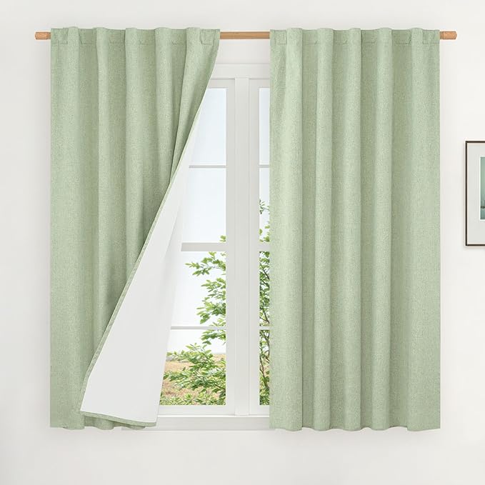 LAMIT Natural 100% Blackout Linen Curtains, 54 Inches Linen Textured Thermal by LAMIT