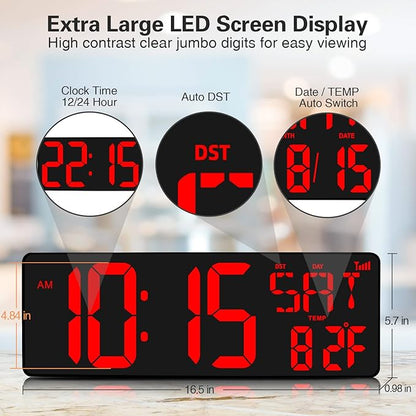 XREXS Large Digital Wall Clock WiFi Sync, 16.5 in Large Display Wall Clock - Image 3