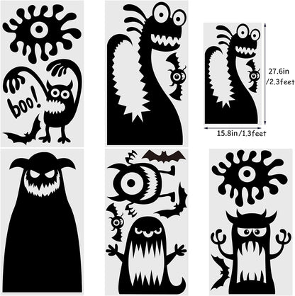 Halloween Large Window Decoration Clings,5 Monster Silhouette Window Stickers Decals for Halloween Indoor,Room and Kids Party Decor