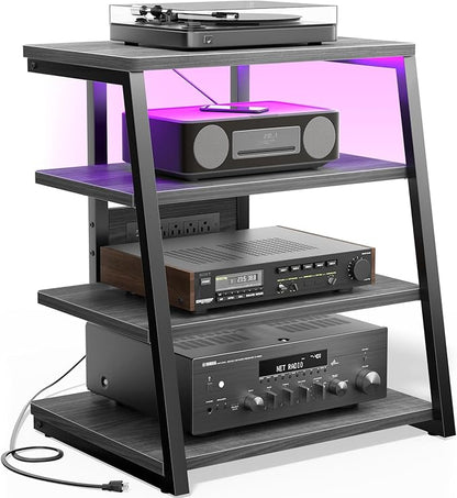 Besiost AV Media Stand with Outlets, Media Console with LED Lights, Stereo by Besiost