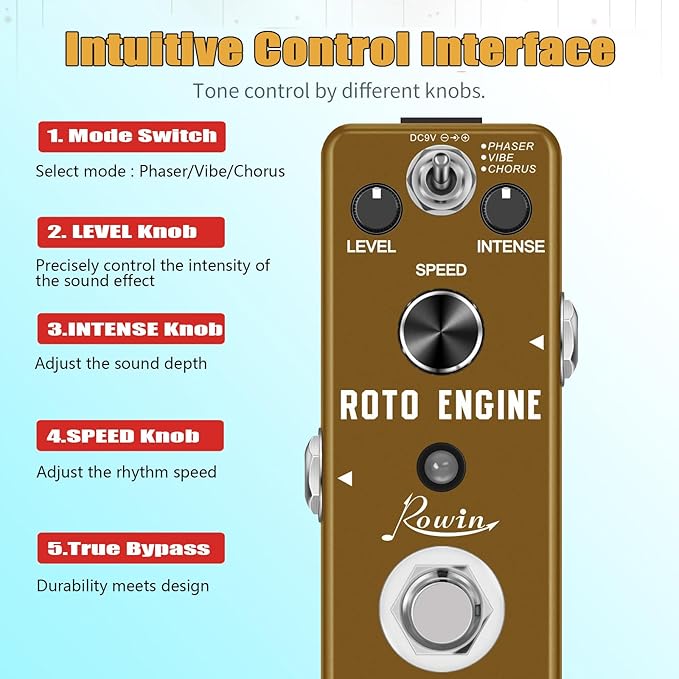 Rowin ROTO ENGINE Rotary Speaker Simulator Effect Pedal Mini Digital Guitar - Image 4