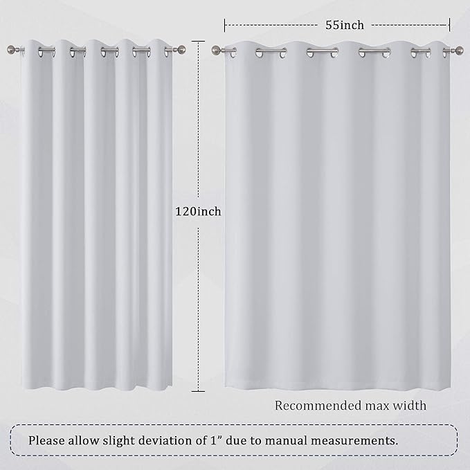 DUALIFE Greyish White Curtains 120 Inch Length Grommet Top Blackout Curtain - Image 6
