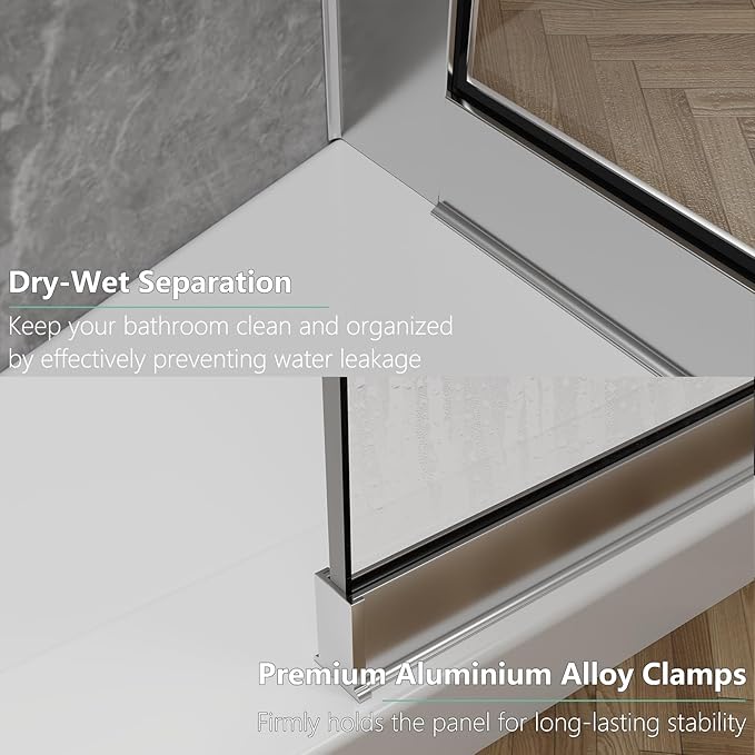 35"x74" Semi-Framed Shower Screen, Single Fixed Shower Glass Panel - Image 8