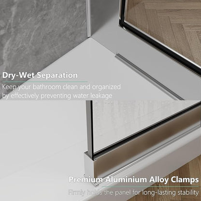35"x74" Semi-Framed Shower Screen, Single Fixed Shower Glass Panel - Image 8