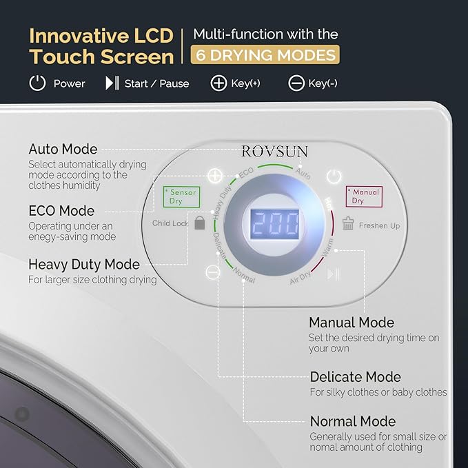 ROVSUN 2.6 Cu.Ft Portable Clothes Dryer, 1400W Fast Drying Front Load Tumble - Image 3