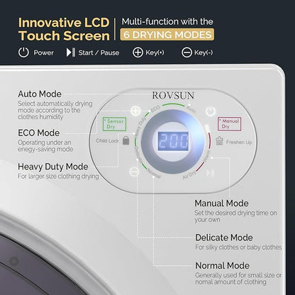 ROVSUN 2.6 Cu.Ft Portable Clothes Dryer, 1400W Fast Drying Front Load Tumble - Image 3