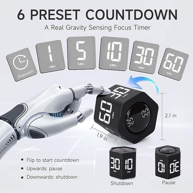 Productivity Timer 1, 60 Minutes Preset, Desk Cube Timer - Image 2