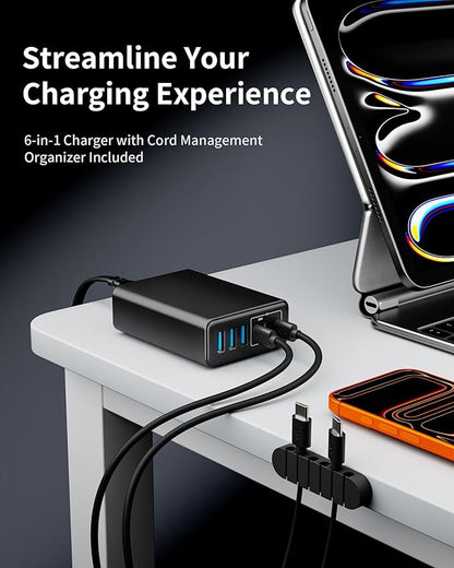 USB C Fast Charger, 105W GaN 6-Port Desktop USB Charging Station Hub, USB C - Image 2