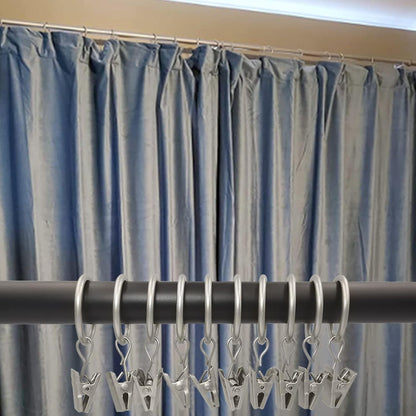 WeeksEight 44 Pack Matte Silver Curtain Rings with Clips, Curtain Hooks Hangers Clip Rings for Hanging Drapes Bows Hat, Drapery Rings 1 in I D, Fits up to 5/8 in Diameter Curtain Rod.