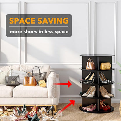 SpaceAid 4 Tier Rotating Shoe Rack Tower, Spinning Shoe Display Lazy Susan - Image 3