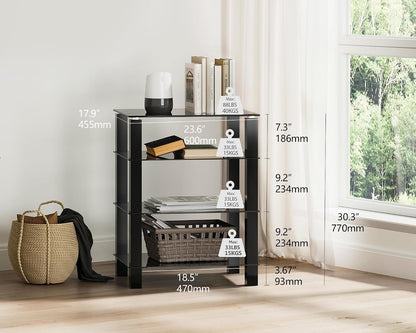 fitueyes 4-tier media stand audio with tempered glass showing dimensions