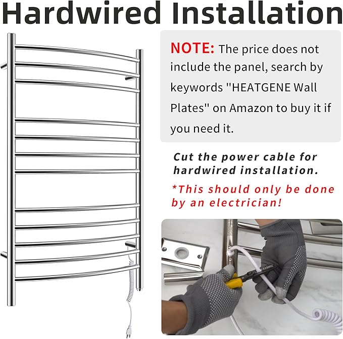 HEATGENE Towel Warmer Wall Mount Electric Plug-in/Hardwired Heated Towel Rack - Image 4