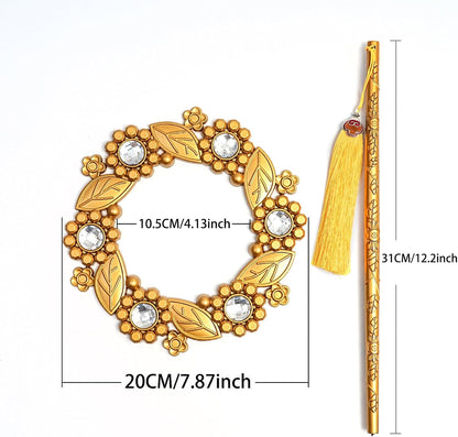 Decorative Curtain Holdback Set with Crystal Floral Design, 2 Pack Silver and Gold Tiebacks with Tassels, Elegant Wall-Mounted Drapery Holders (Golden)