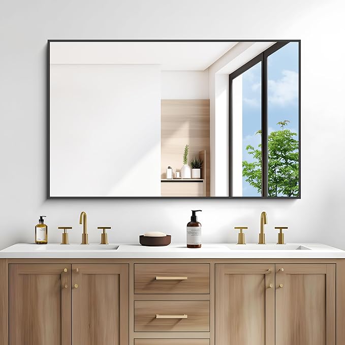 Black Bathroom Mirror for Wall, 55x36 Inch Rectangle Mirrors - Image 2