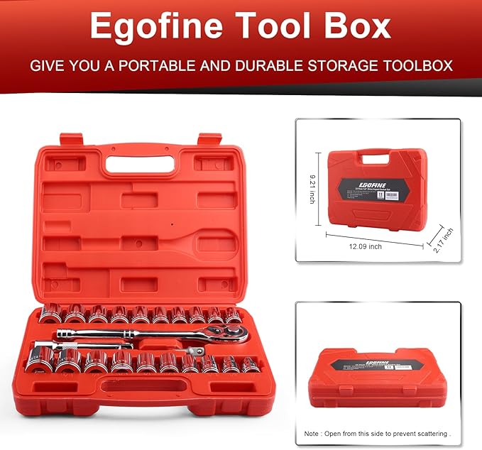 Egofine 1/2" Drive Socket Set, 23 Piece Standard SAE and Metric 6 Point - Image 4