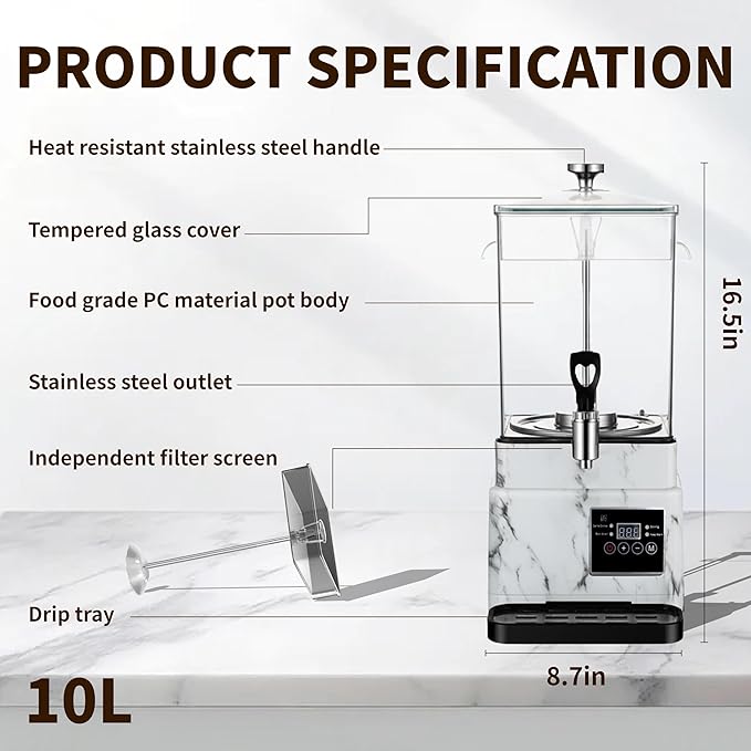 Coffee Urn Commercial Coffee Maker, 10 L 65 Cups, Transparent Electric - Image 3