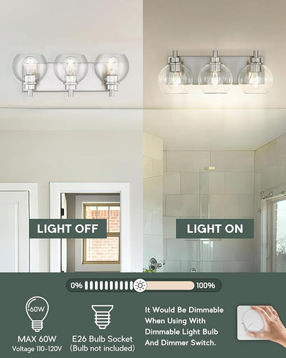 METWET Bathroom Light Fixtures, 3-Light Brushed Nickel Vanity Light, Modern - Image 4