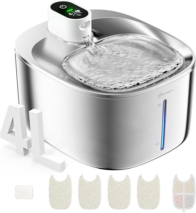 Wireless Cat Water Fountain Stainless Steel, 135floz/4L Battery Operated by APDAPETDOLA