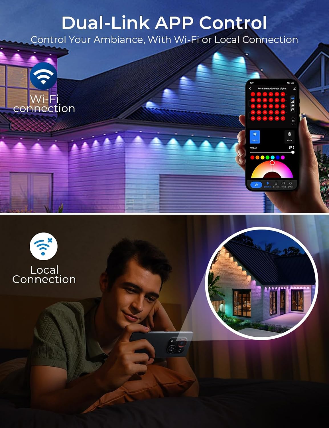 CINOTON Permanent Outdoor Lights 150ft, Smart RGBW+IC Eaves Lights with 90LED...