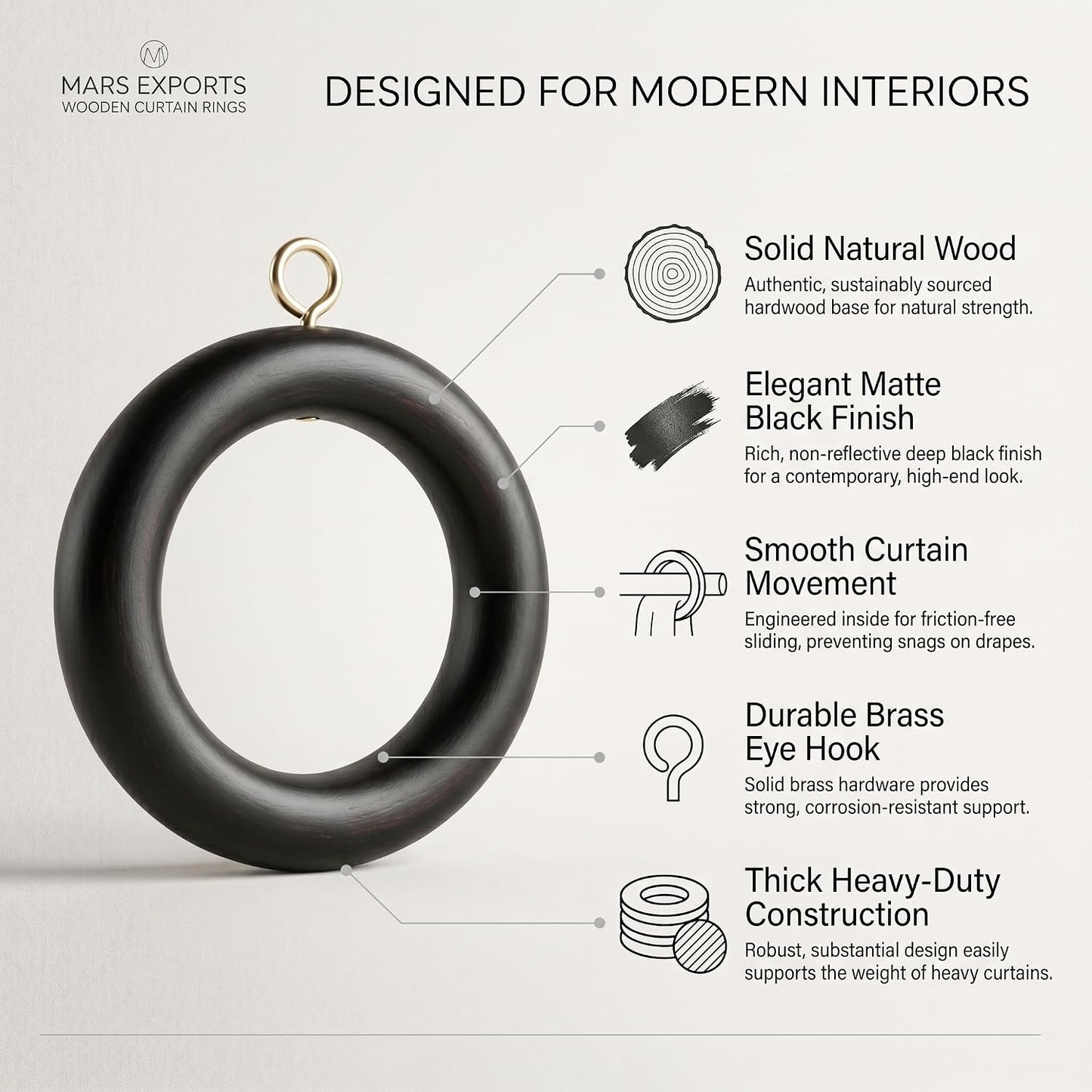Handmade Wooden Drapery Rod Rings, Curtain Rod Rings, for 1-1.5 inch Curtain Rod Pole - Beech Wood (24, 2.2 INCH Inner Dia)