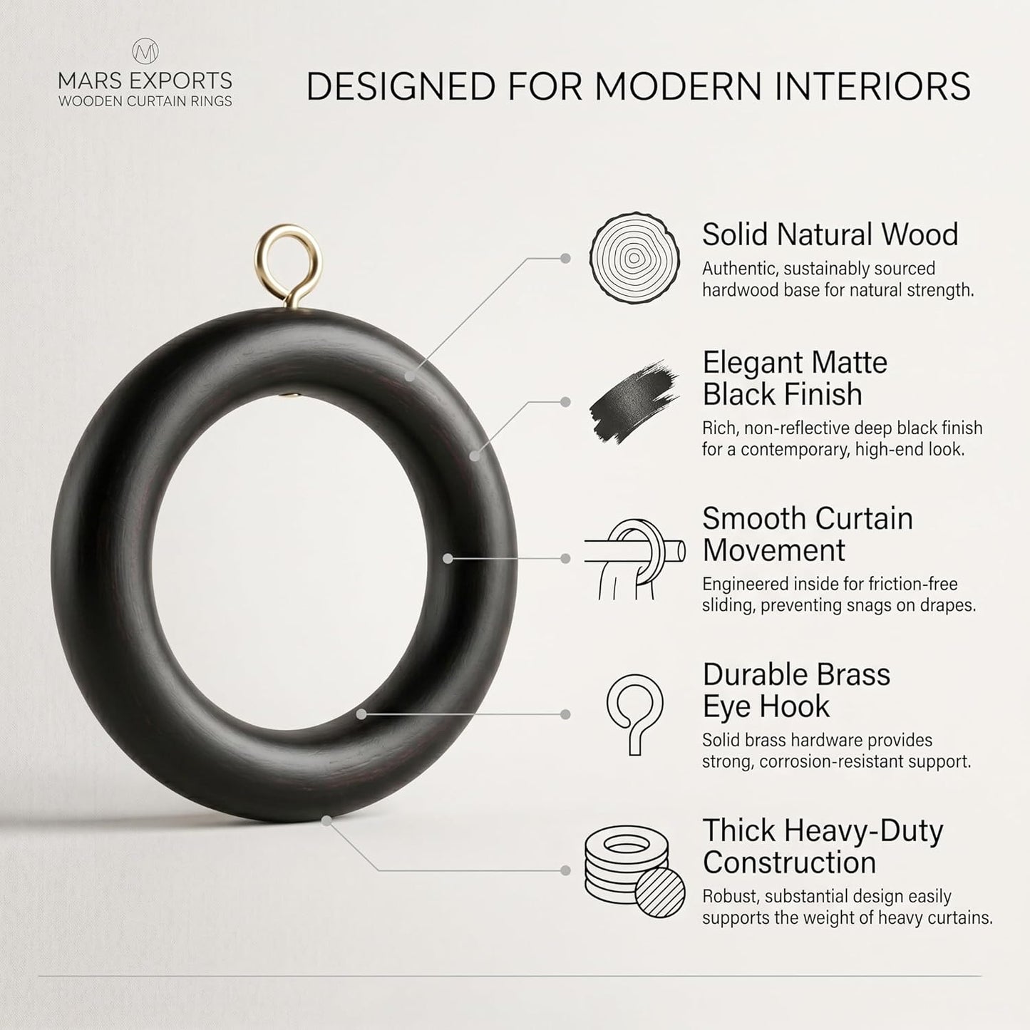 Handmade Wooden Drapery Rod Rings, Curtain Rod Rings, for 1-1.5 inch Curtain Rod Pole - Beech Wood (24, 2.7 INCH Inner Dia)