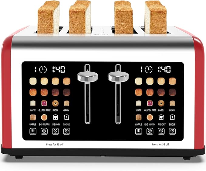 4 Slice Toaster Touch Screen, Stainless Steel Toasters Digital Timer, Dual - Image 2