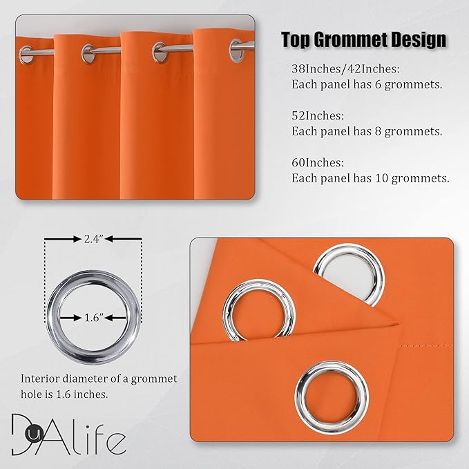 DUALIFE Orange Curtains for Living Room Bedroom Light Blocking Triple Weave - Image 3