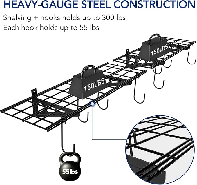 FLEXIMOUNTS Garage Wall Shelving, Includes 8 Bike Hooks, Wall Shelf Garage - Image 4