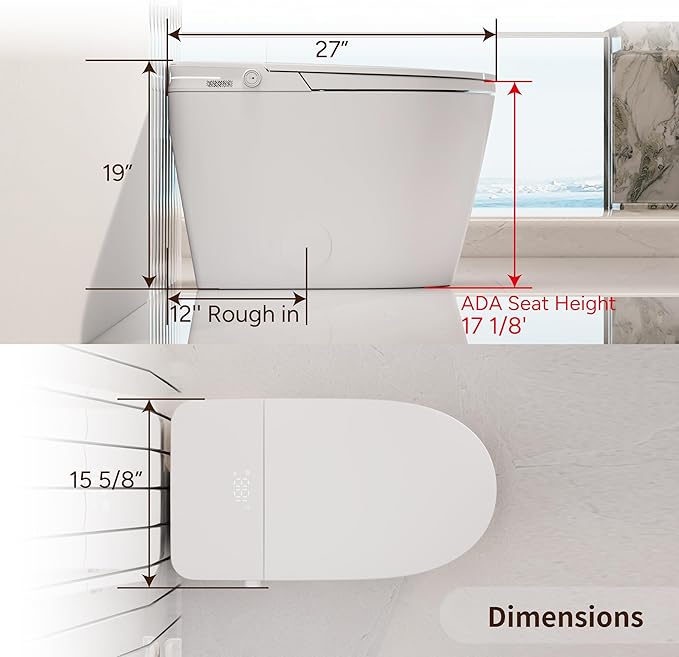 Smart Bidet Toilet with Auto Lid&Seat, Auto 1000 Gram MaP Score Flush, ADA - Image 3
