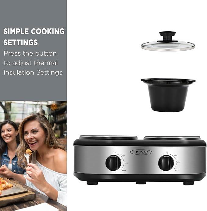 Sunvivi Dual Pot Slow Cooker, 2 Pot Small Mini Crock Buffet Server and Warmer - Image 6