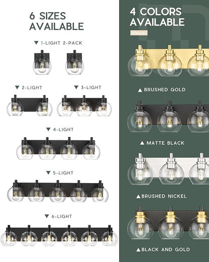 METWET Bathroom Light Fixtures, 6 Light Matte Black Vanity Light, 38 Inch - Image 7