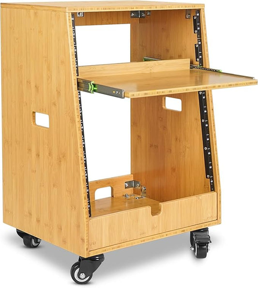 Sound Town DIY Solid Carbonized Bamboo Slanted 12U Studio Rack, by SOUNDTOWN