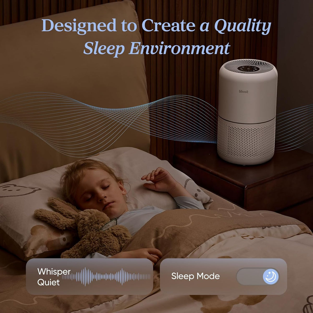 levoit air purifier for home pets hair allergens, front angle view