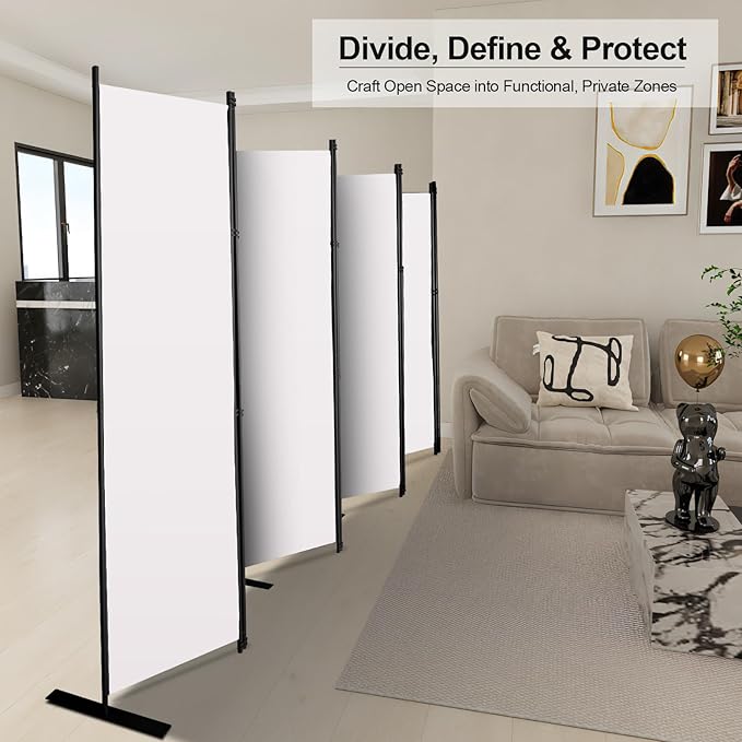 MAYOLIAH 8-Panel White Room Divider 6ft Tall Folding Privacy Screen Portable - Image 6