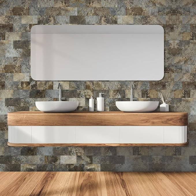 AULIGET 100-Piece Beige & Brown Slate Peel and Stick Backsplash Wall Tiles - Image 4