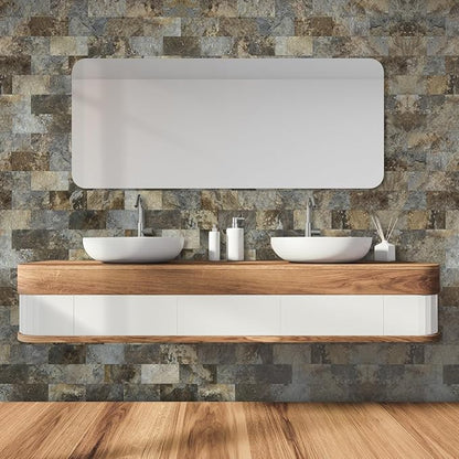 AULIGET 100-Piece Beige & Brown Slate Peel and Stick Backsplash Wall Tiles - Image 4