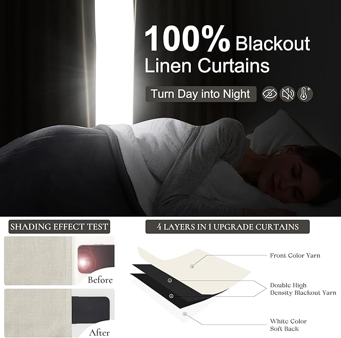 Cute Blackout Curtains 60 Inches Extra Wide Linen 84 Inch Length - Image 2