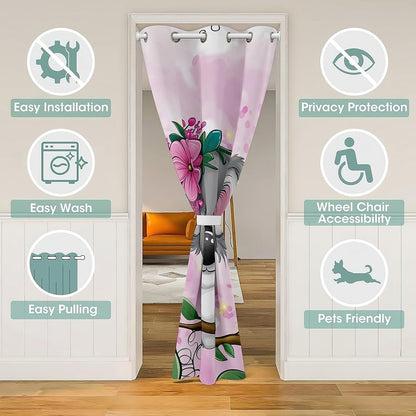 Erosebridal Cartoon Koala Door Curtain, Cute Koala Doorway Curtain, Cherry Blossom Rose Door Drape for Kids Baby Toddler, Nursery, Butterfly Branch Leaves Window Treatment, 1 Panel, 34" W X 80" L