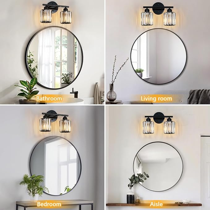 FDPBY Modern 2 Light Crystal Vanity Light, Plating Black Vertical Bathroom - Image 4