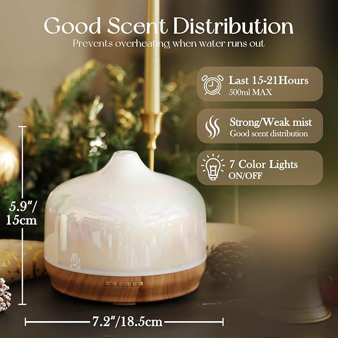 Porseme 500ml Glass Essential Oil Diffuser Aromatherapy Ultrasonic Cool Mist - Image 3