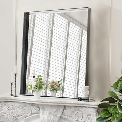Koonmi 20x30 Inch Black Metal Framed Bathroom Mirror - Image 2