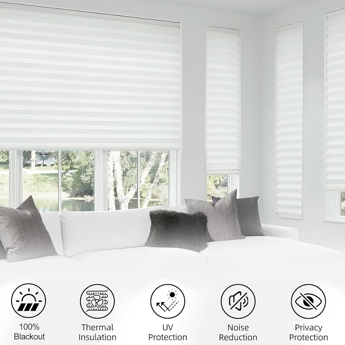 Custom Dual Tension Rod Blinds No Drill Cellular Shades for Indoor Windows | 1.5" Cell | Minimal Light Leak | No drill Installation | Insulation | Noise Reduced | White | 26.5"W x 64"H | Blackout